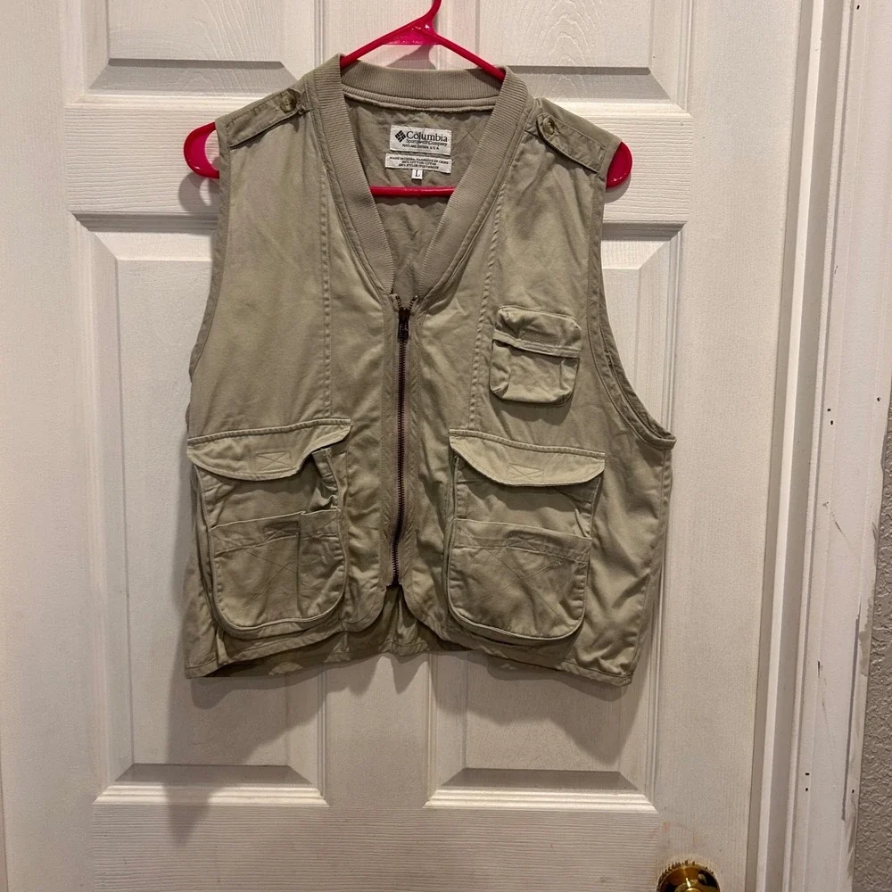 Vintage Columbia Sportswear Vest L Beige‎ Utility Fishing Hiking Outdoor Pockets